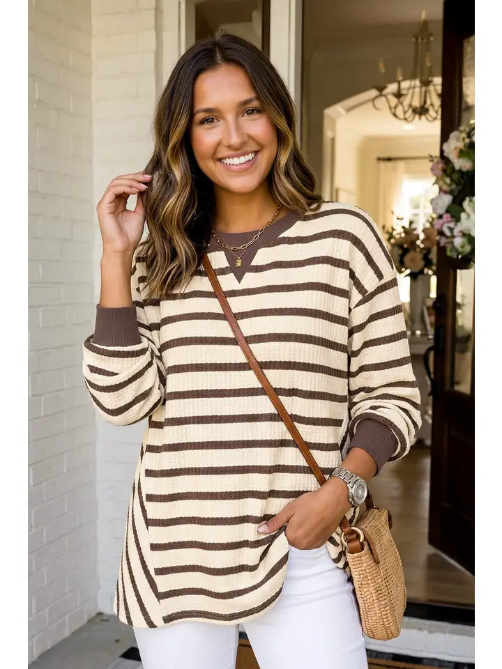 Striped Patchwork Ribbed Cuff - The Season Boutique