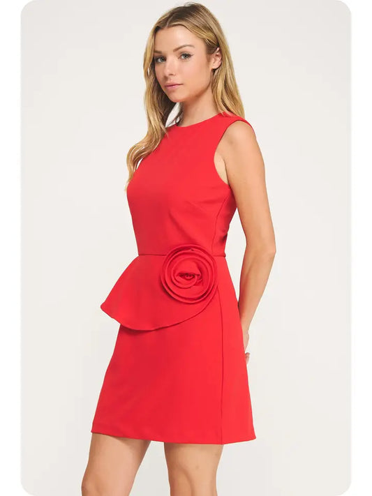 Rosette Stretch Peplum Mini Dress