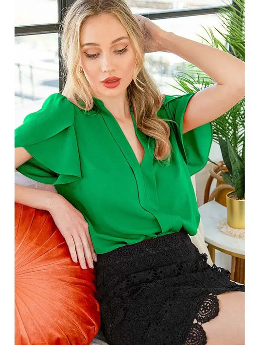 V-Neck Tulip Sleeves Top