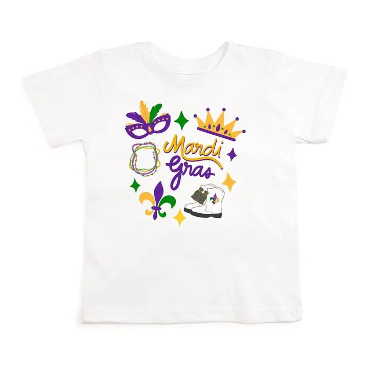 Mardi Gras Doodle Short Sleeve T-Shirt - Kids Mardi