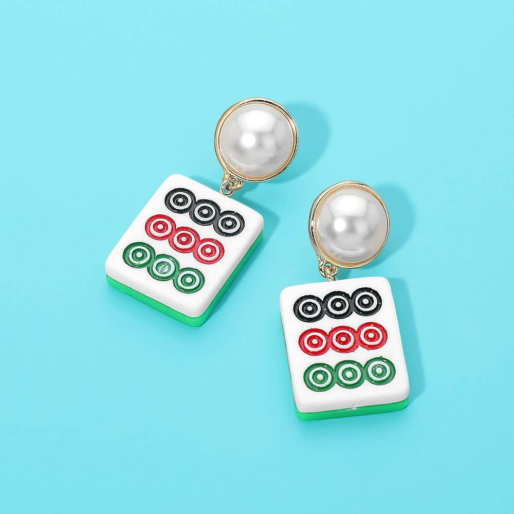Pearl Mahjong Tile Drop Earrings Circle - The Season Boutique