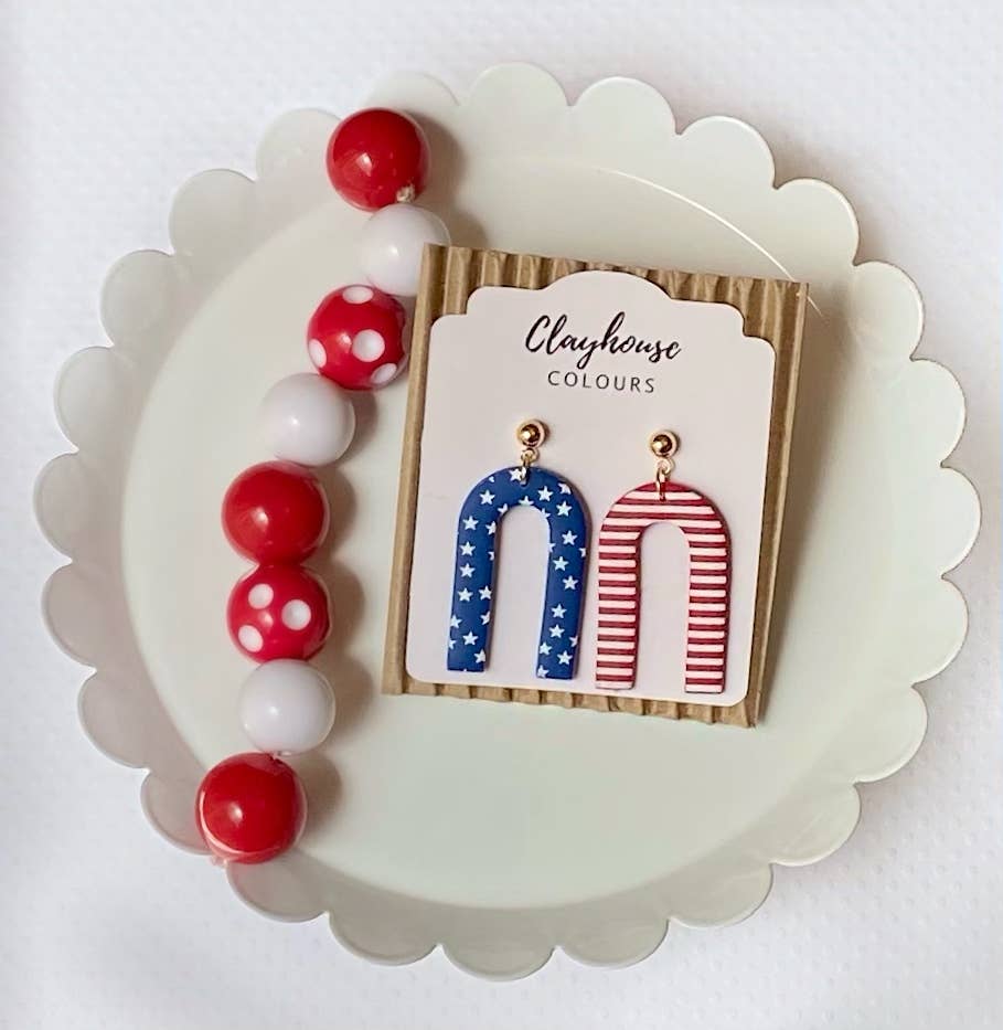Red, White & Blue Clay Earrings: Bathing Suit