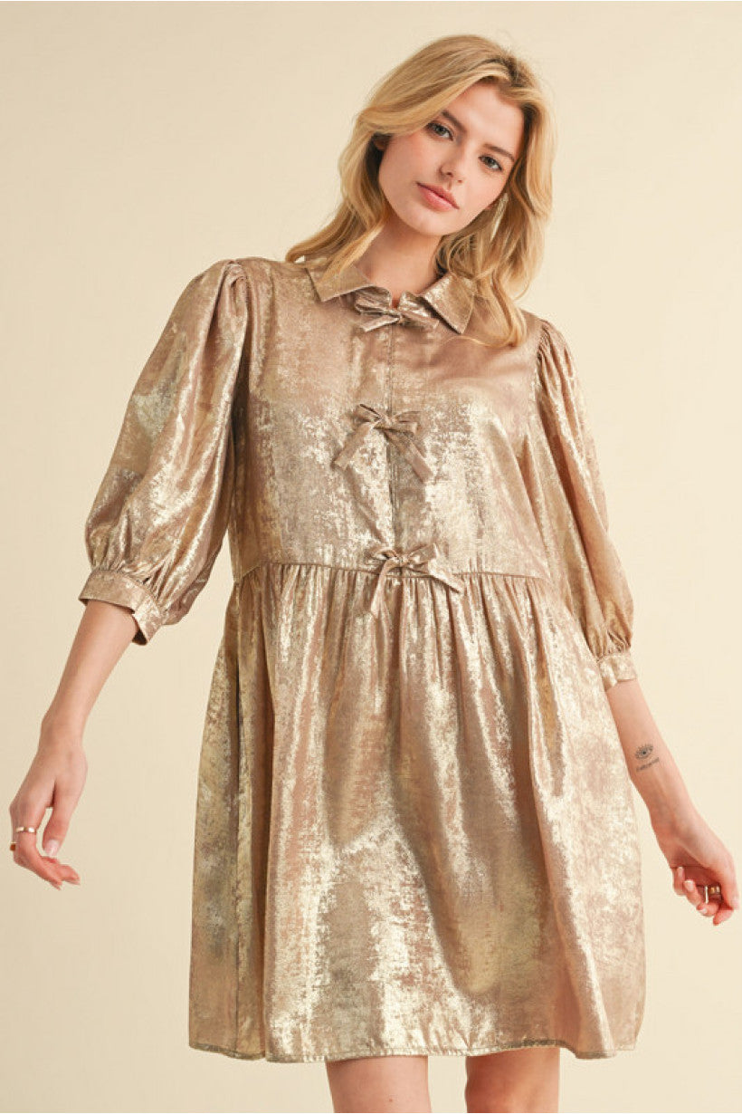 Metallic baby doll dress