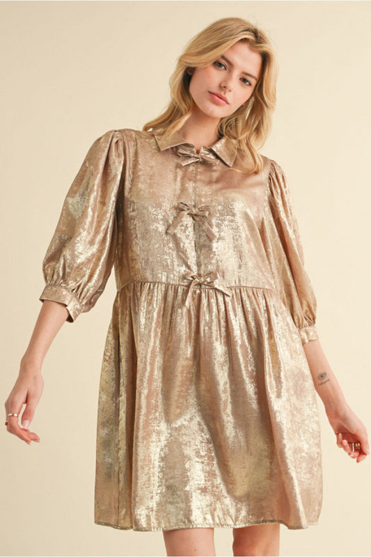 Metallic baby doll dress