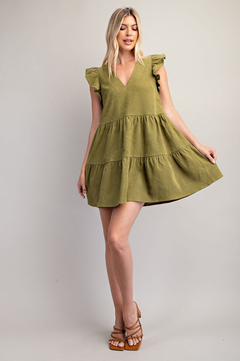 V-Neck Flutter Sleeve Dress