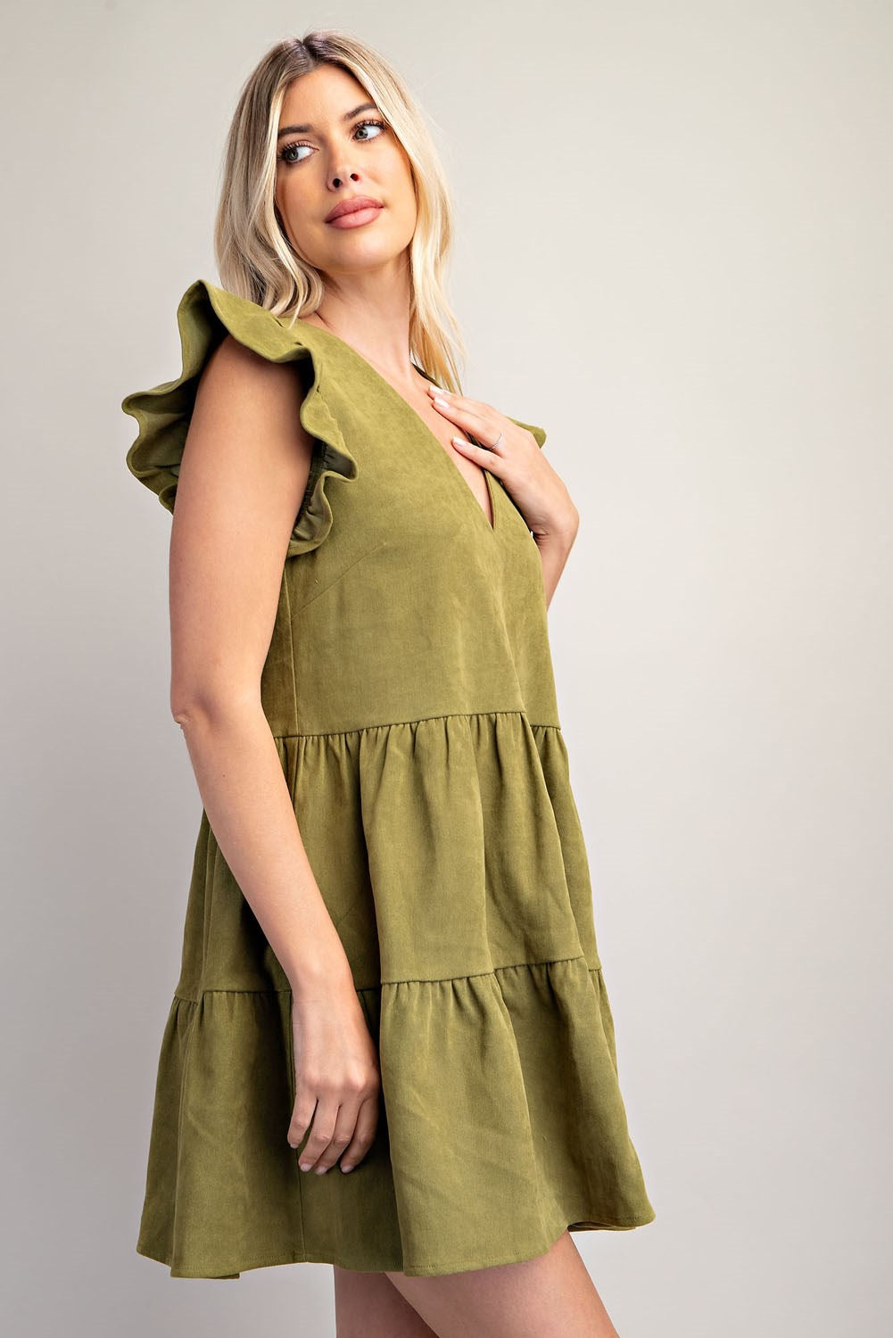 V-Neck Flutter Sleeve Dress