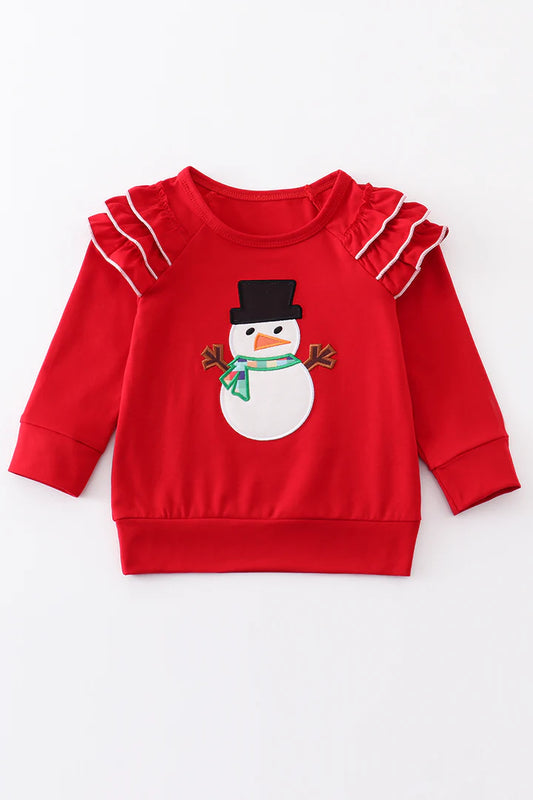 Red Snowman Ruffle Top