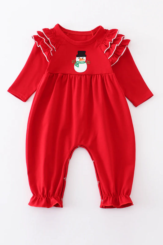 Red Snowman Girl's Romper