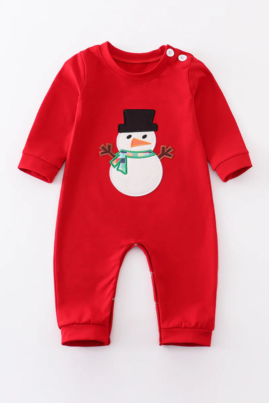 Red Snowman Boy's Romper