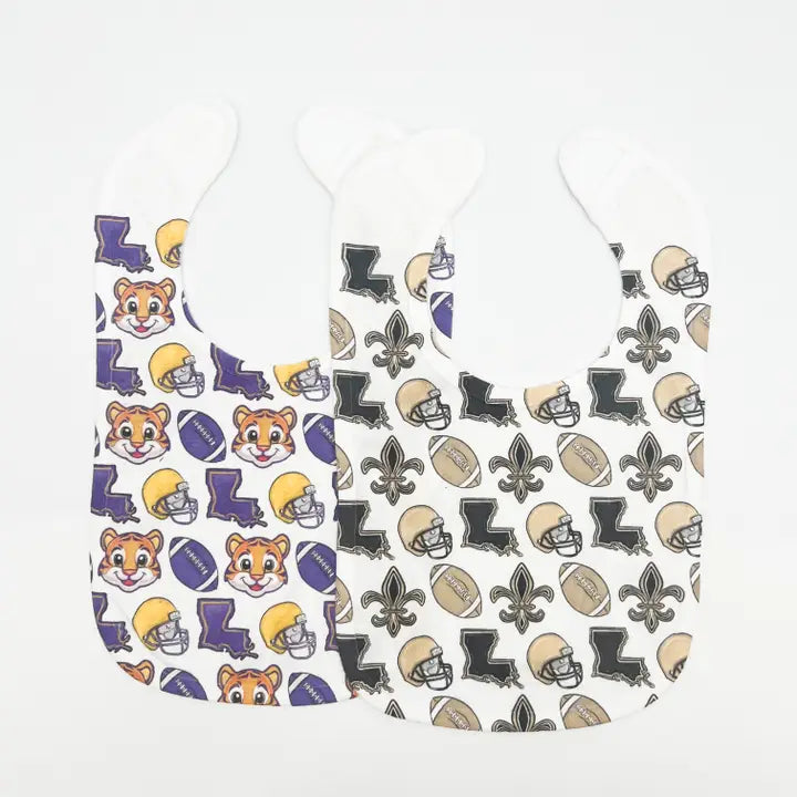 Purple and Gold Baby Tiger Football Baby Bib