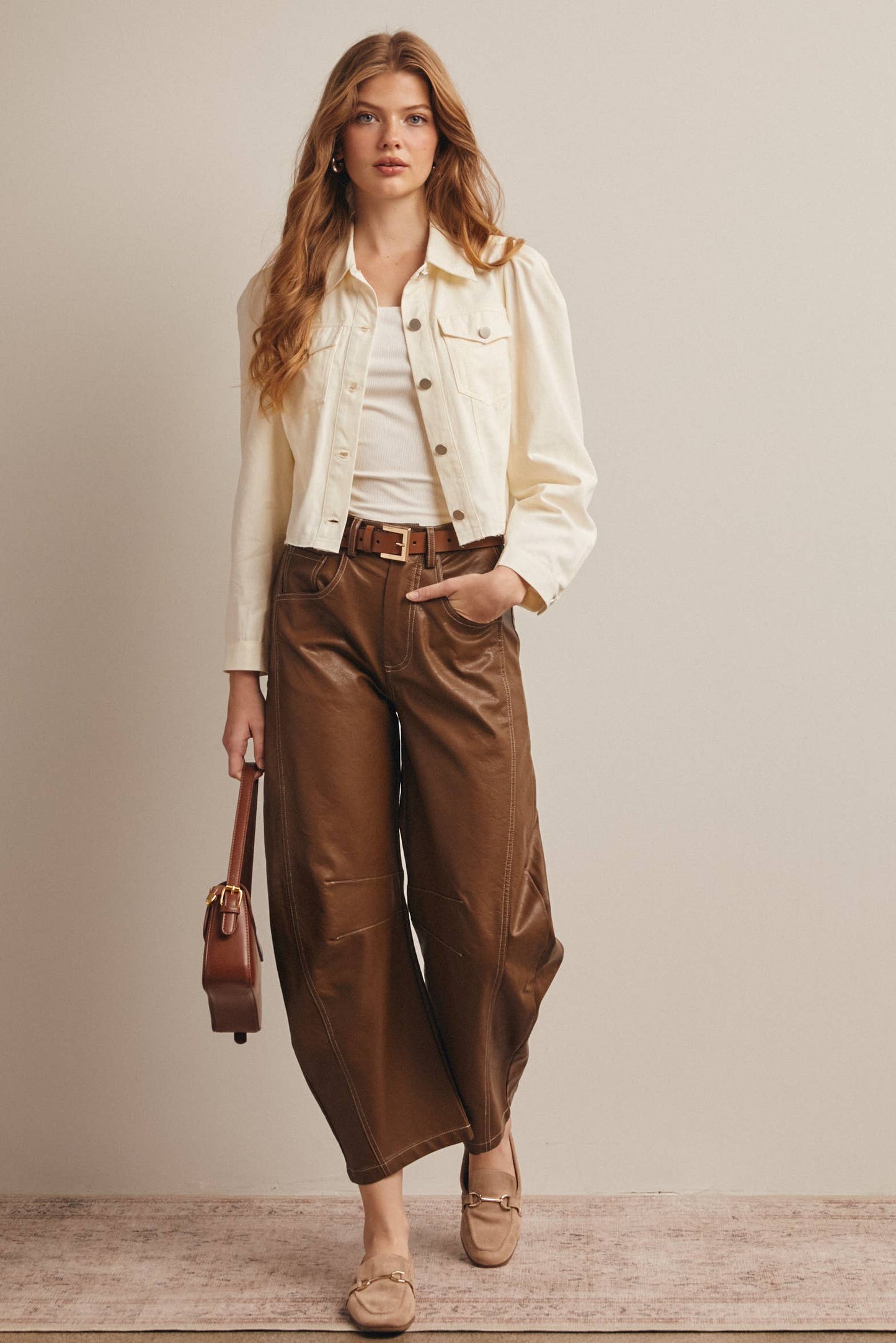 Lightweight Twill Puff-Sleeve Cropped Jacket - The Season Boutique