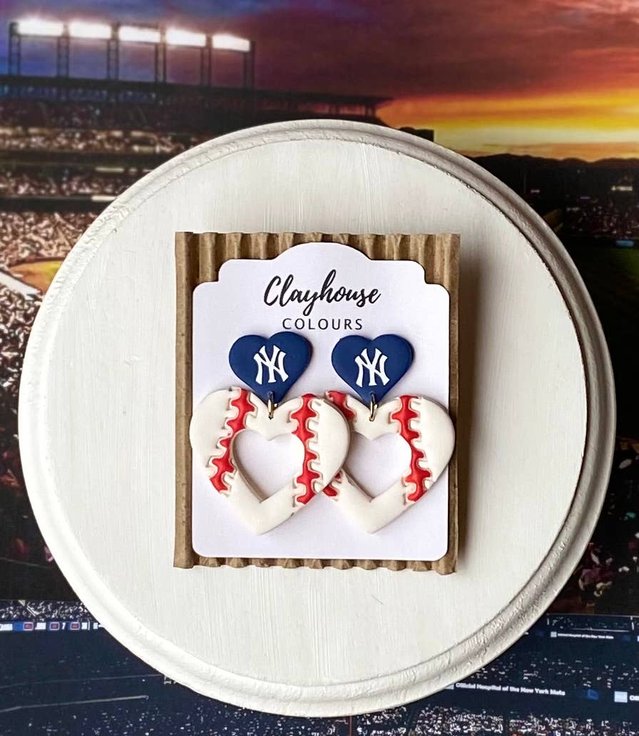 Yankee Baseball Earrings : Hat & Baseball Studs