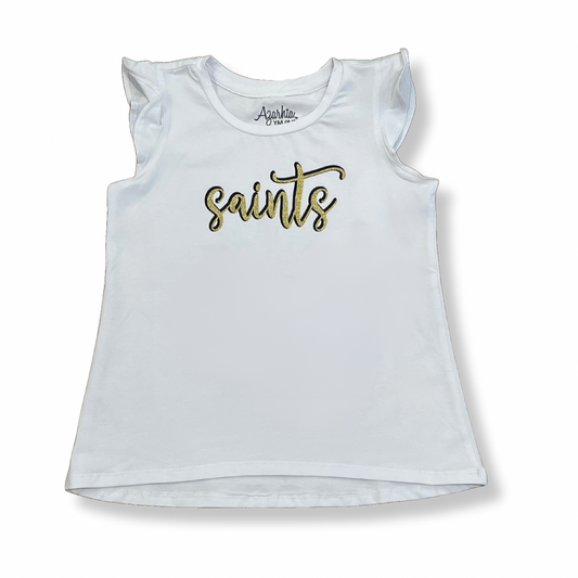 Gold Glitter Saints Ruffle Shirt in White