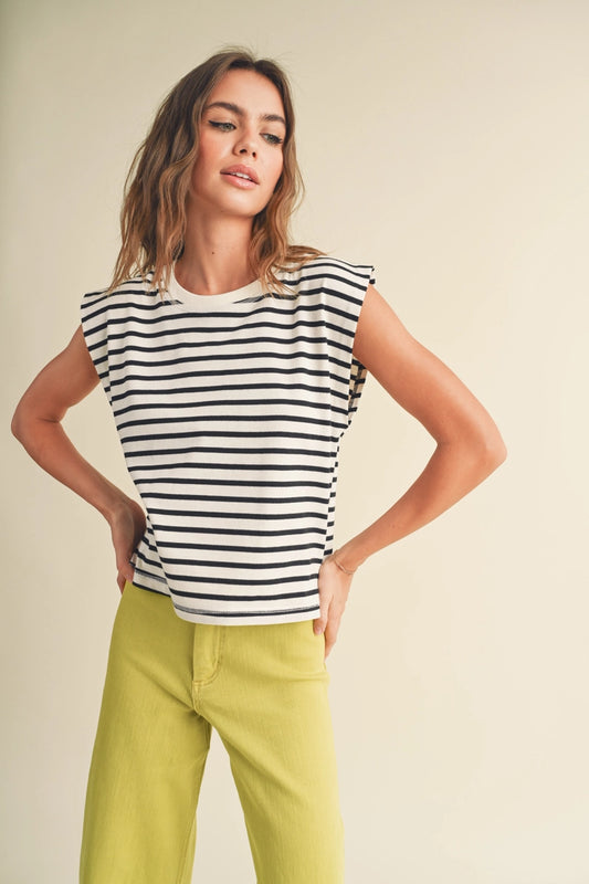 White/Green Striped Sleeveless Top