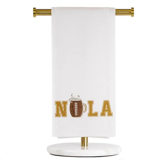 Nola Football Flour Sack Hand Towel White/Light Gold/Brown 20x28