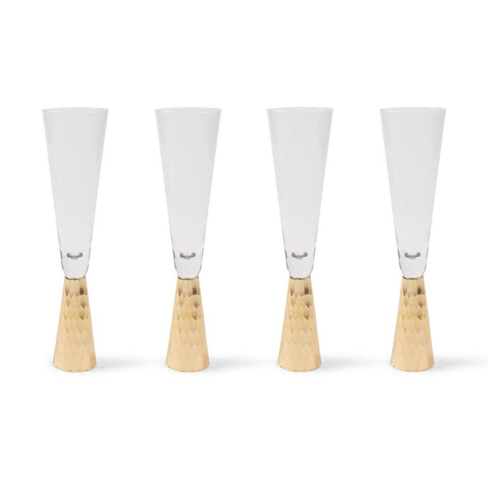 Champagne Glass, Gold Hammered, 7 Oz