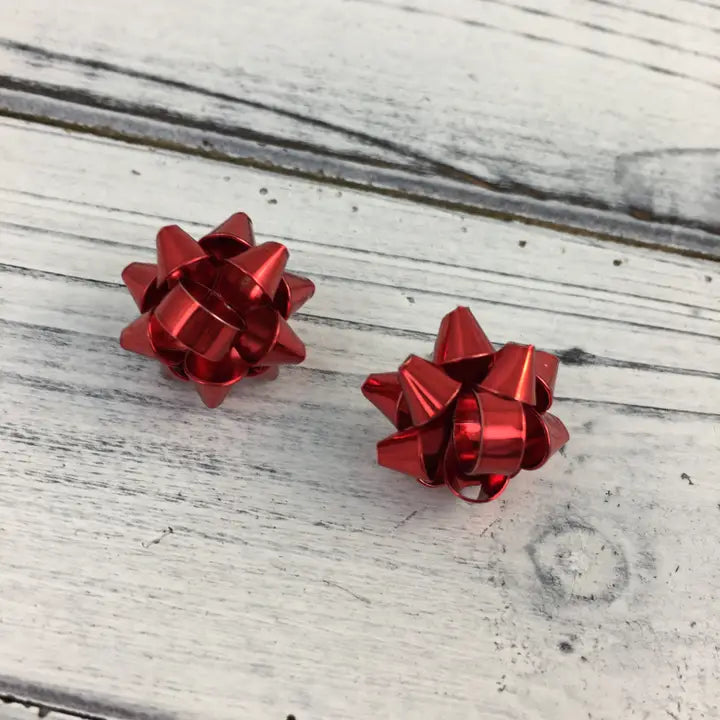 Red Christmas Gift Bow/Ribbon Post Earrings