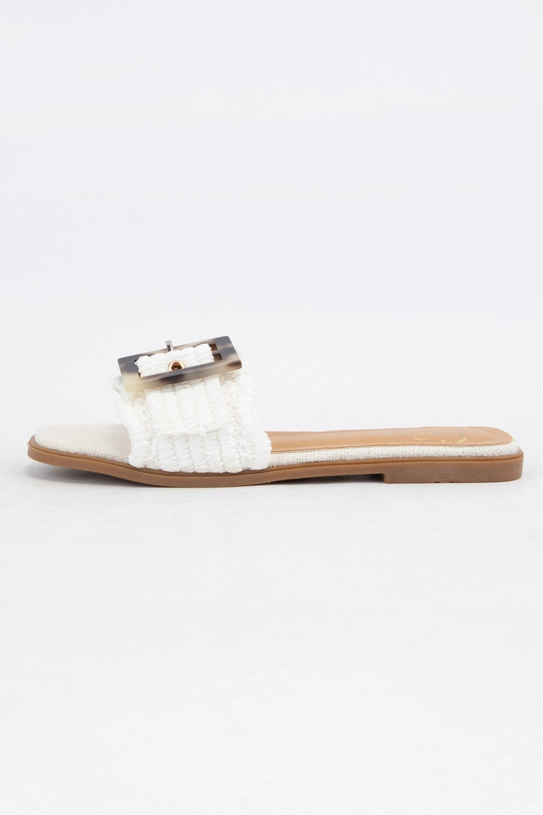 Tortoise Buckle Raffia Sandals