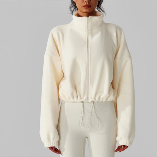 Reversible Fleece Cropped Drawstring Jacket - The Season Boutique