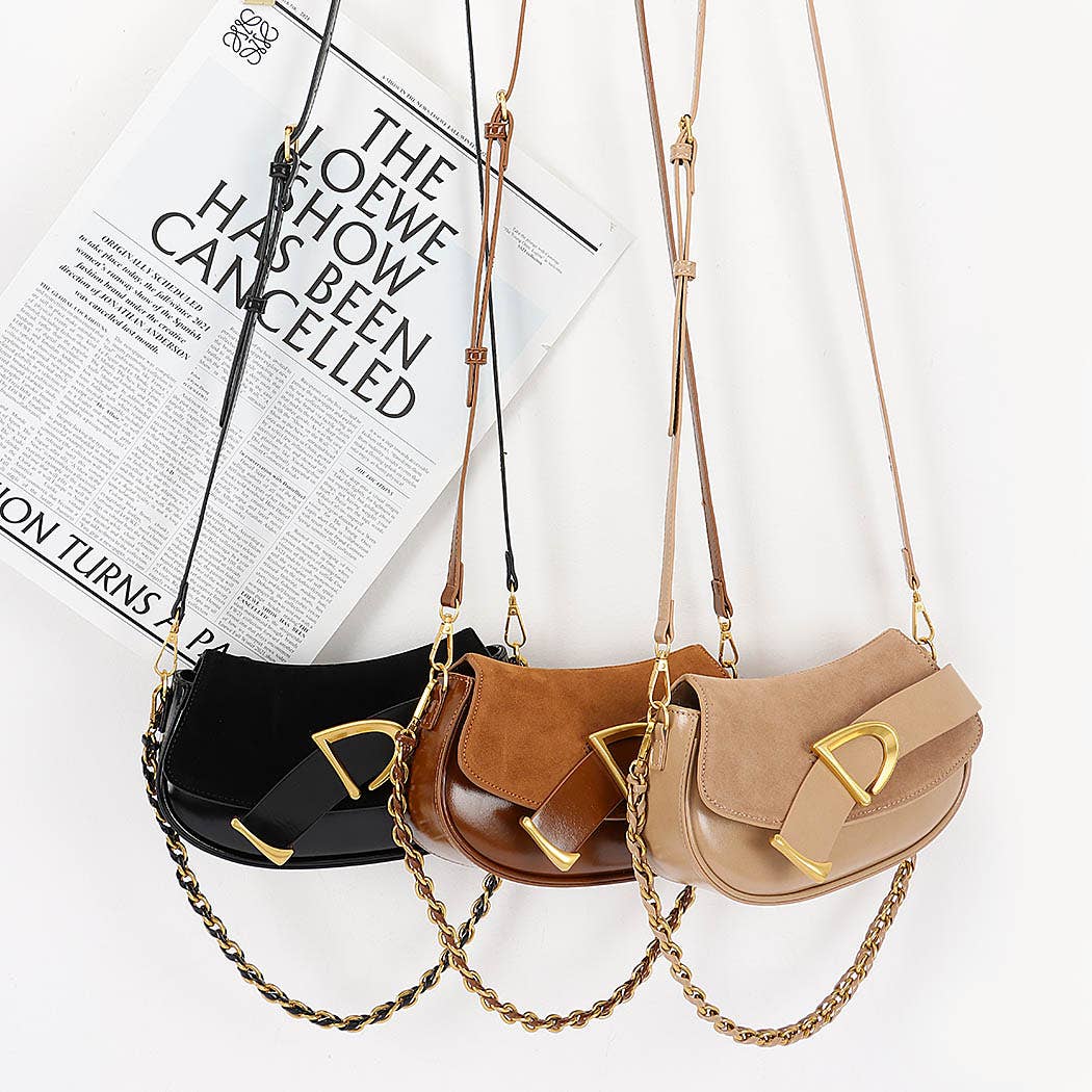 Faux Suede and Leather Crossbody Bag