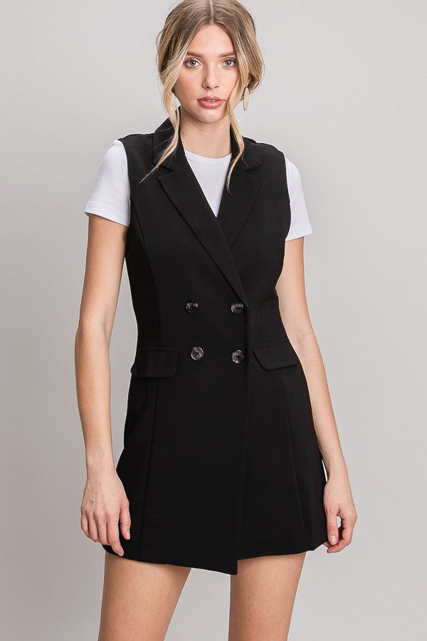 Twill Double Breasted Long Blazer Vest