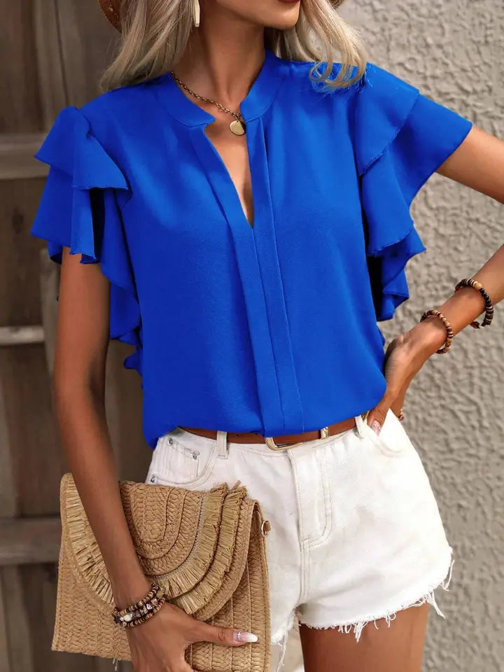 V-Neck Casual Double-Layer Ruffle