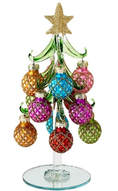 Handmade Glass Tree w/Balls 3 Asst Glass 7.5