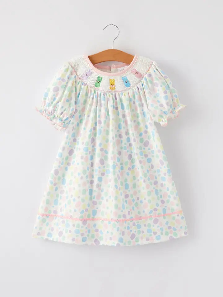 Easter Smocking Embroidery Colorful Dress