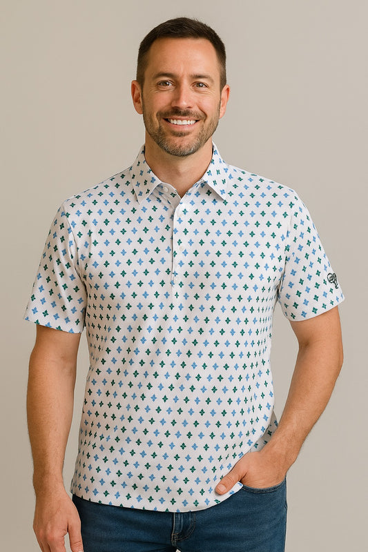 Men's Blue & Green Fluer-De-LIs Polo Shirt