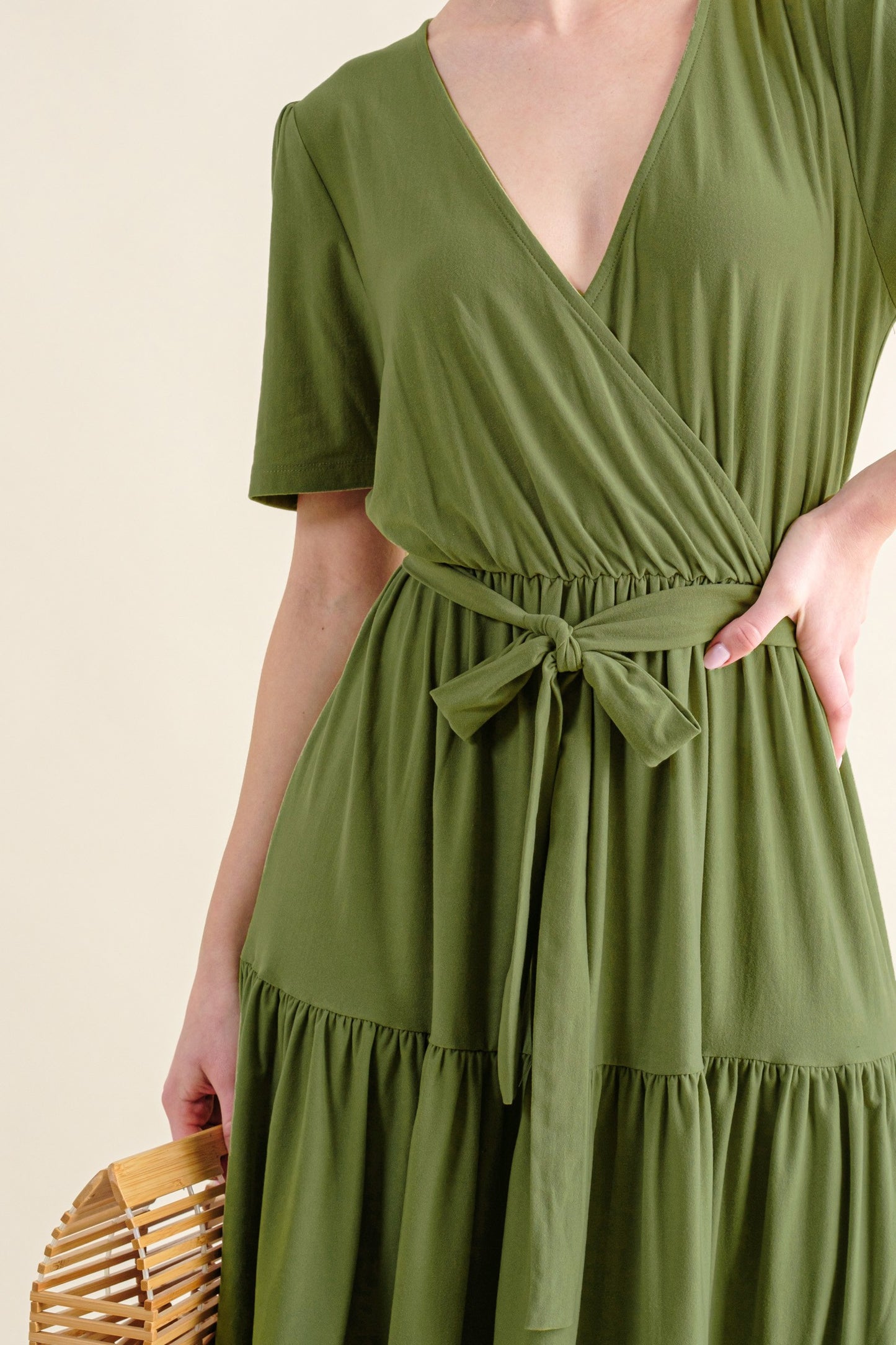 Soft Solid Color Tiered Midi Dress