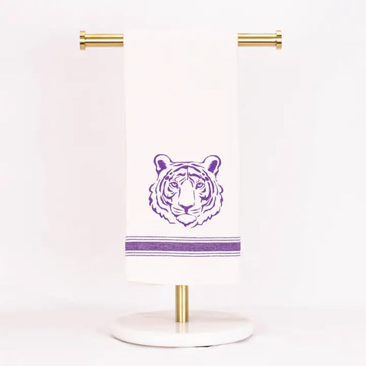 Get Em Tiger Hand Towel Cream/Purple 20x28
