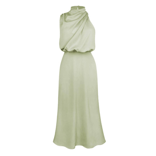 Elegant Sleeveless Satin Midi Dress