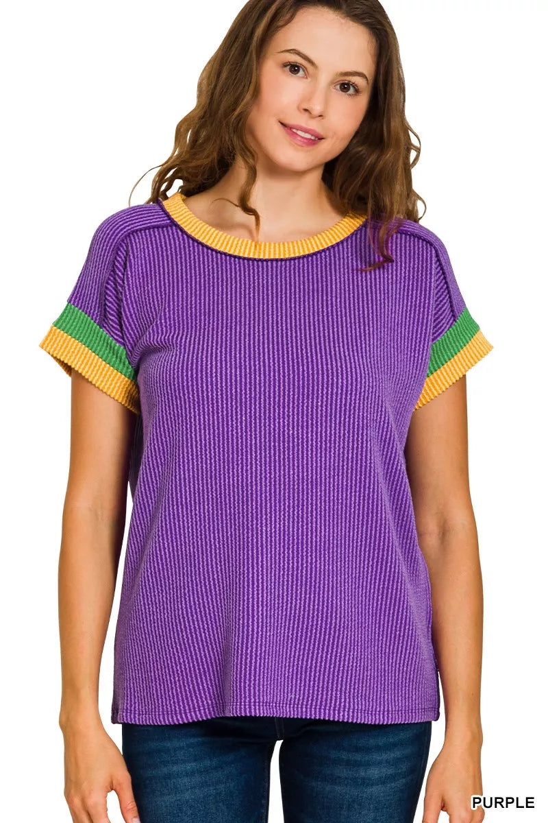 Mardi Gras Raised Rib Top