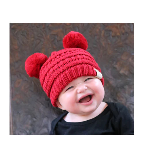 DOUBLE POM BEANIE RED