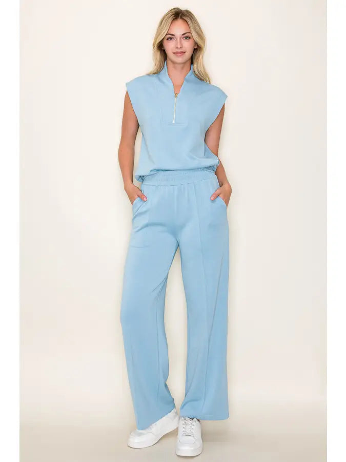 Wide Leg Long Scuba Knit