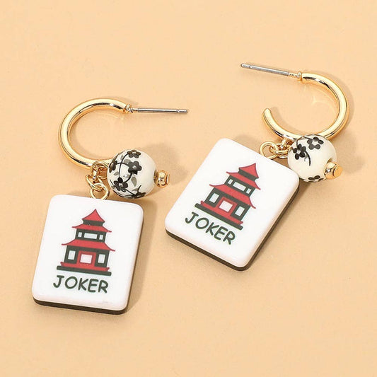 Mahjong Tile Charm Drop Hoop Earrings - The Season Boutique