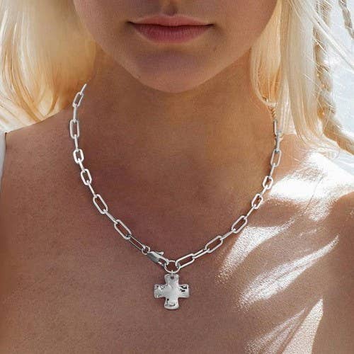 NOTABLE HAMMERED CROSS FRONT TOGGLE NECKLACE - The Season Boutique