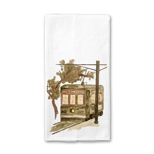 New Orleans Streetcar Watercolor Tea Towel