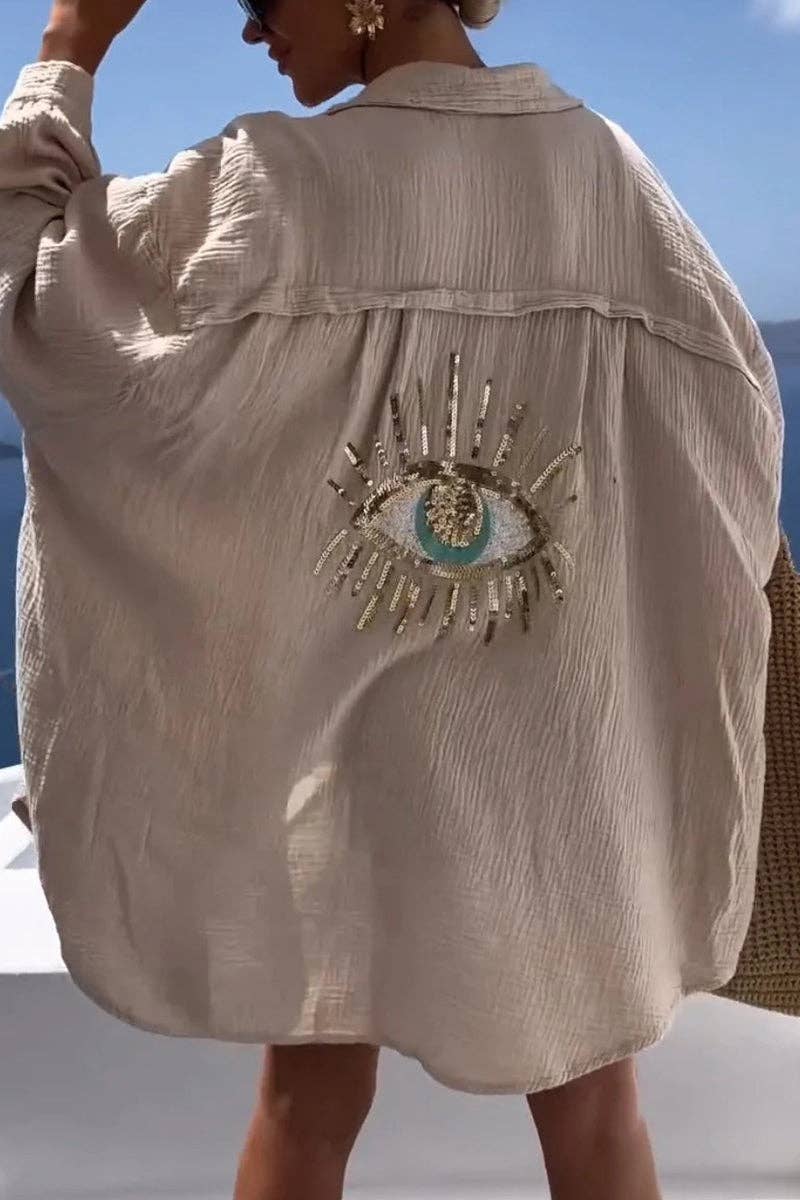 Eye Embellished Casual Blouse: WHITE