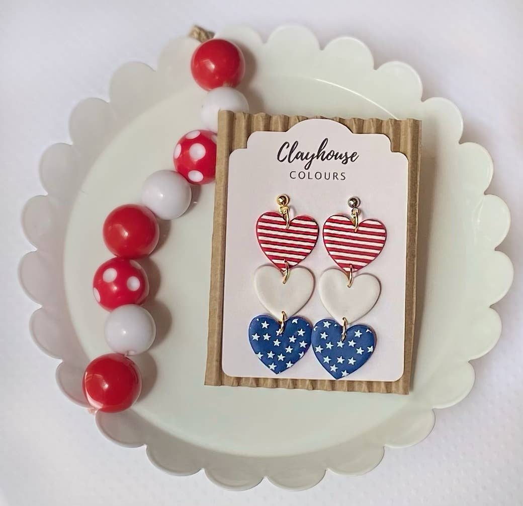 Red, White & Blue Clay Earrings: Bathing Suit