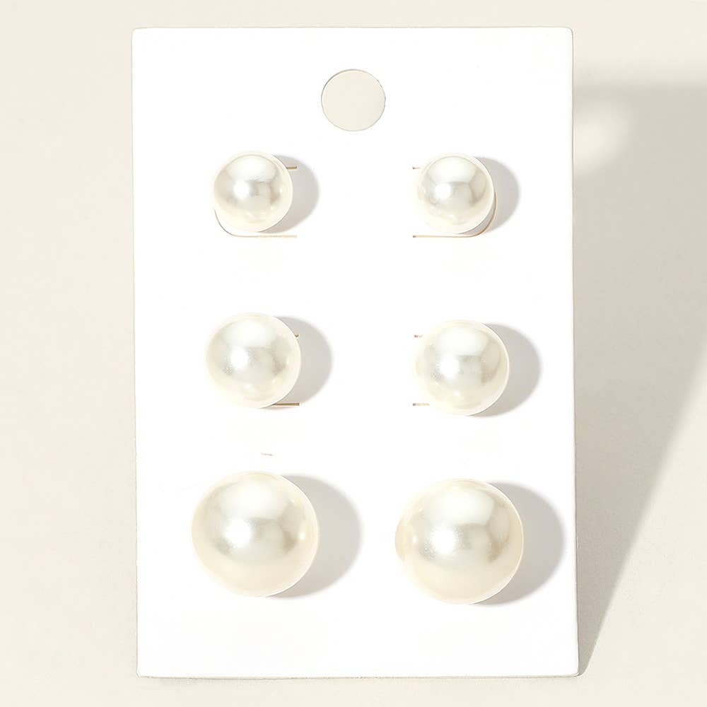 3pc Pearl Stud Earring Set - The Season Boutique