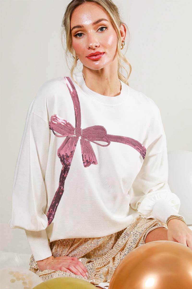 Sequin Bow Knitted Sweater