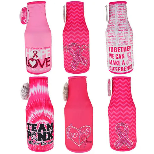 Breast Cancer Pink Neoprene Bottle Cooler