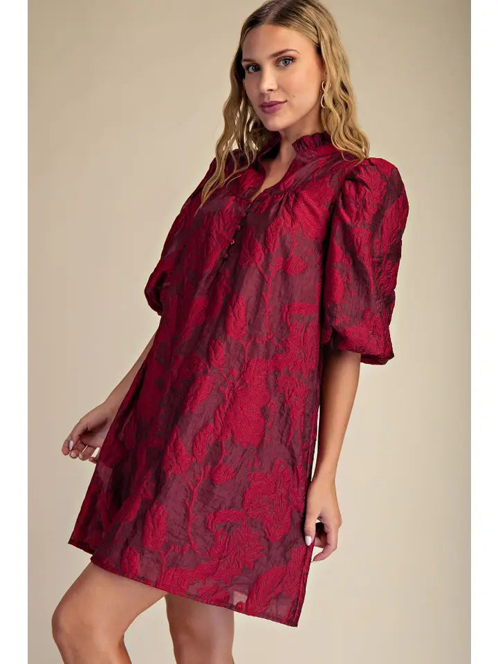 Ruffled Neck Volume Sleeve Dress