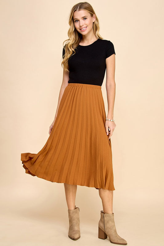 Midi Solid Pleated Skirt