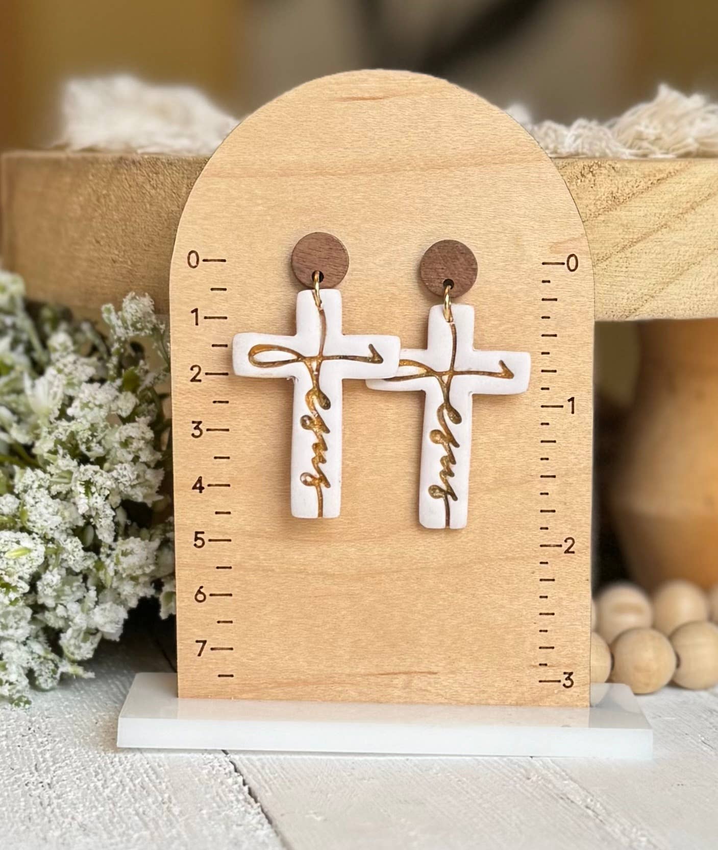 Religious Earrings : Circle Post with Cross
