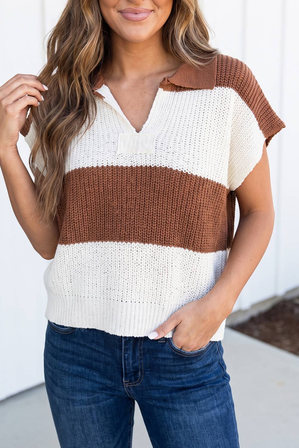 Striped V Knit Sweater