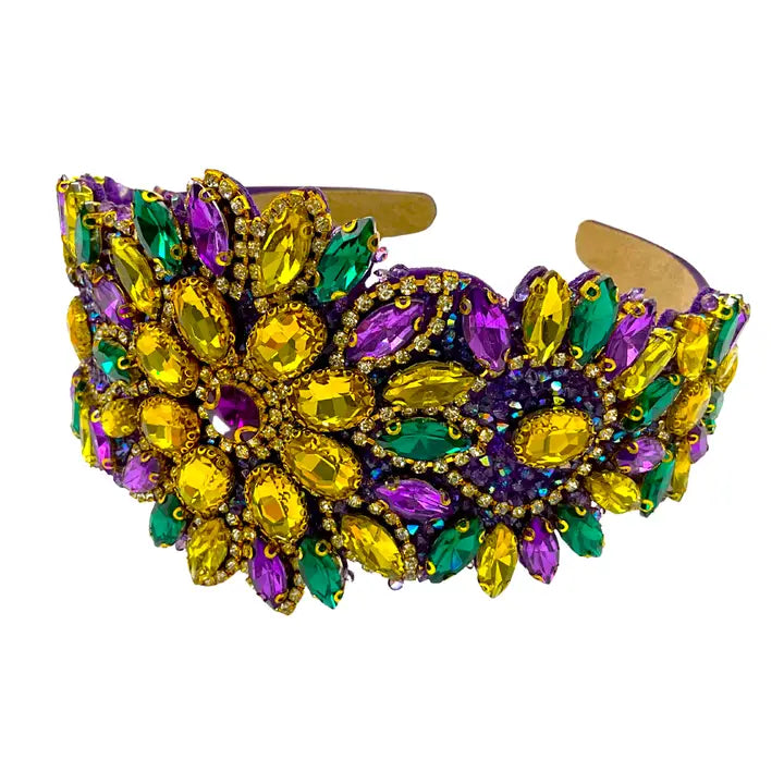 Mardi Gras Headband with Purple, Green, and Gold Rhinestones