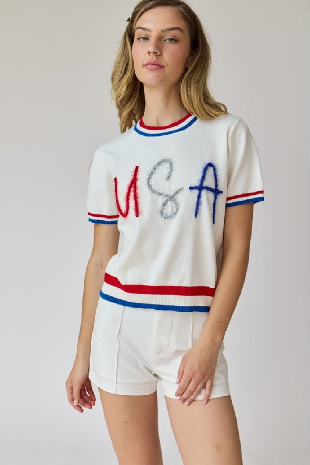 "USA" Short Sleeve Knit Top