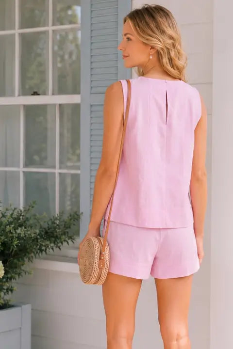 Linen Blend Top and Shorts Set